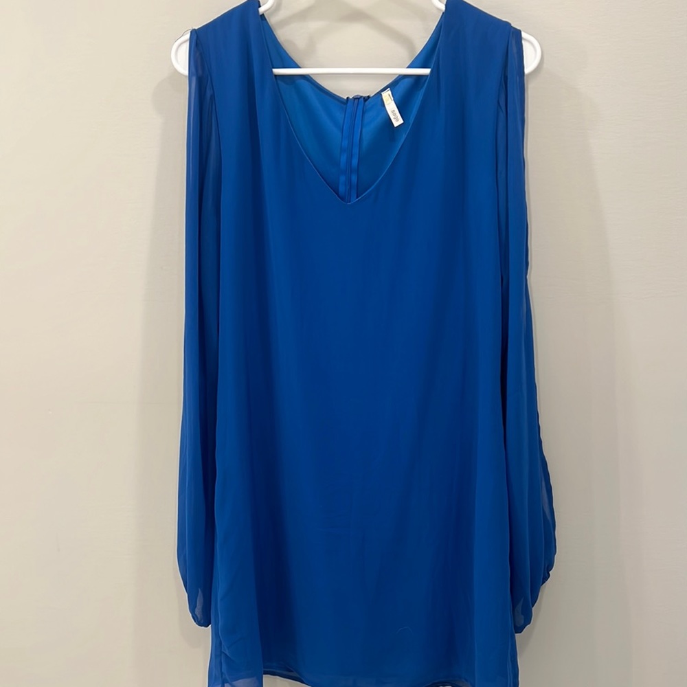 Royal blue boutique dress with sheer sleeves